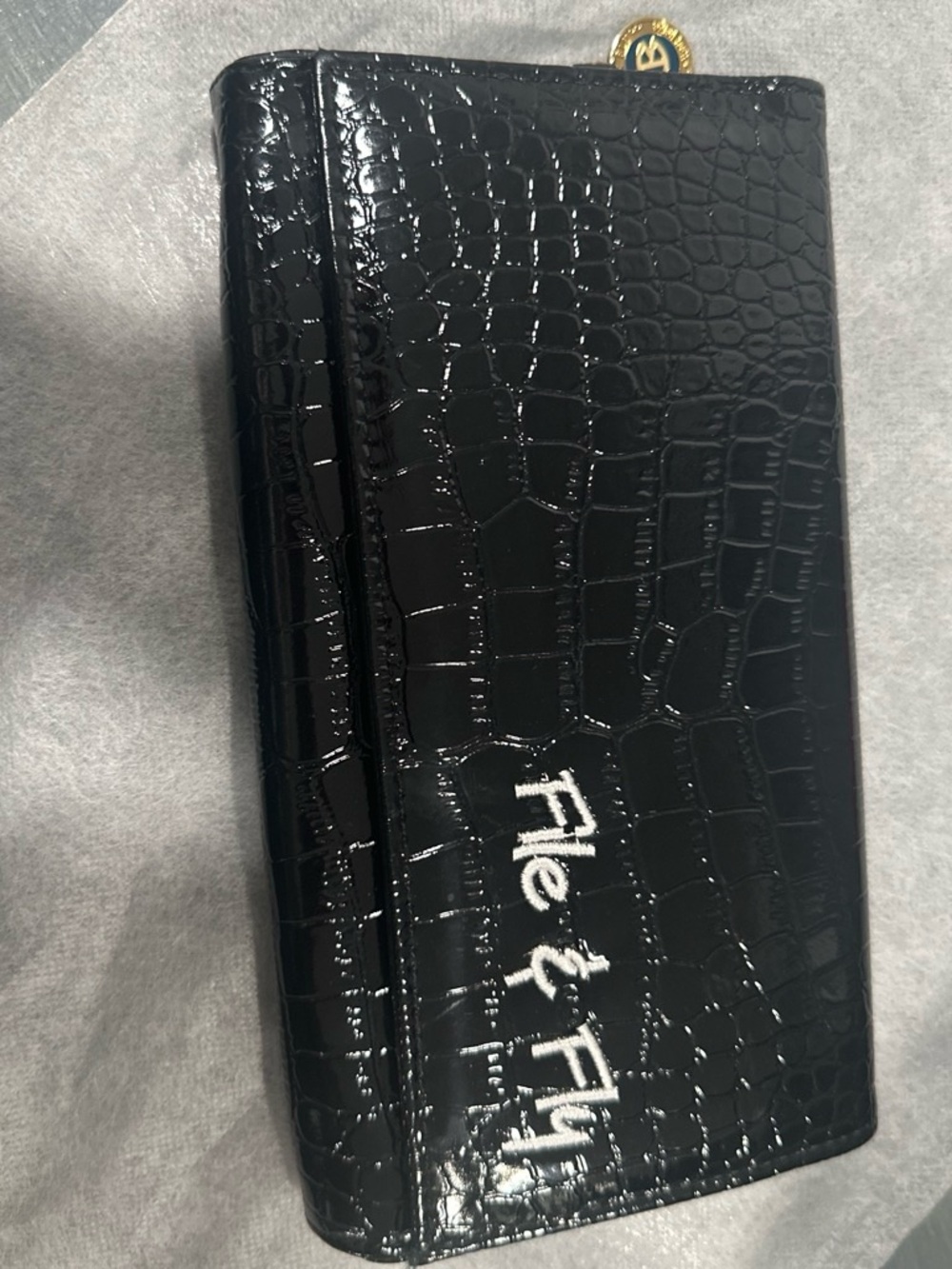 miamica Black Croc-Embossed Wallet Tag with Pink and Green Logo